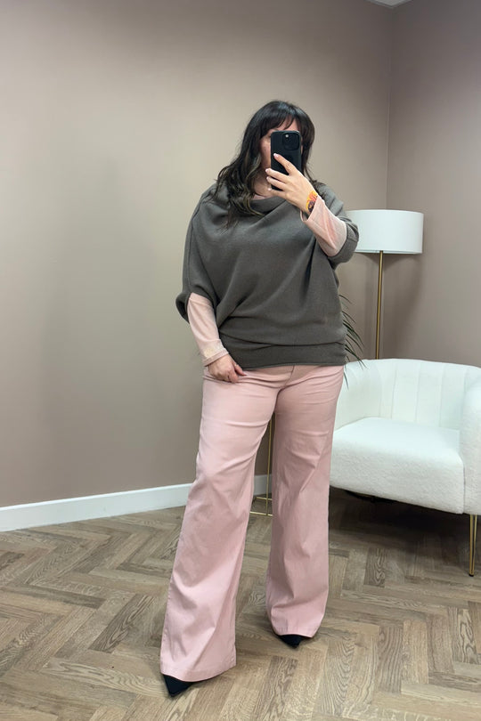 Taupe Asymmetric Short Sleeve Slouch Knit