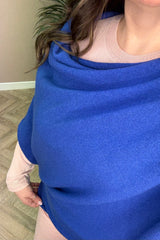 Cobalt Blue Asymmetric Short Sleeve Slouch Knit Top