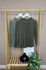 Sage Green Long Sleeve Mesh Layering Top
