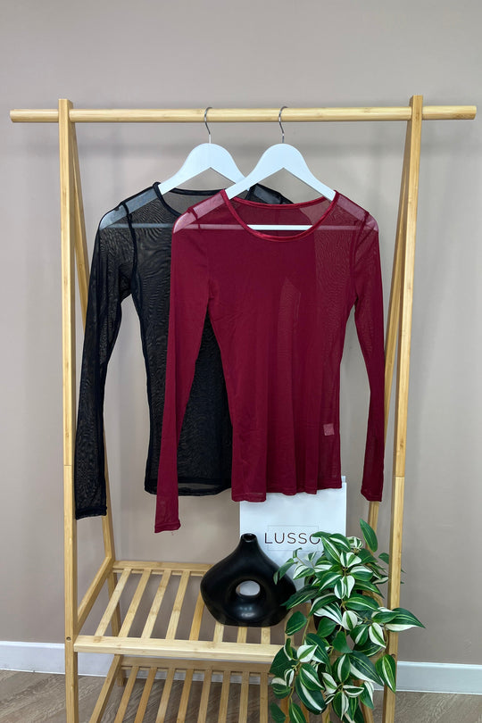 Wine Long Sleeve Mesh Layering Top (Smaller Size)