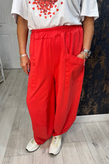 Red Cotton Cocoon Trousers