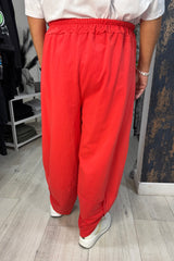 Red Cotton Cocoon Trousers