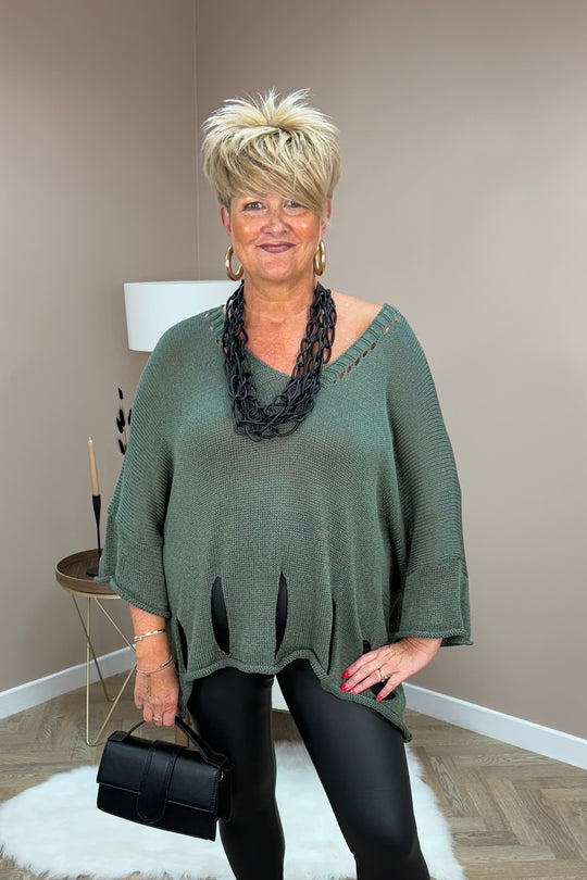 Khaki Cut Out Knitted Jumper