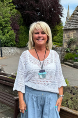 Denim Blue V-Neck Crochet Jumper