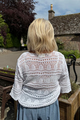 Denim Blue V-Neck Crochet Jumper