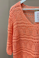 Coral V-Neck Crochet Jumper