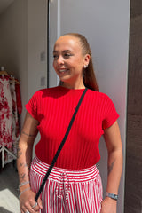 Red Ribbed Top