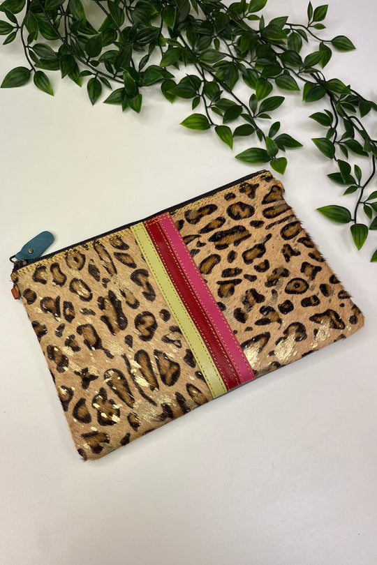 Gold Fleck Leopard Print Clutch