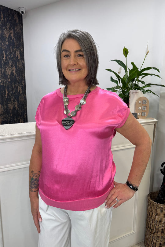 Fuchsia Boxy Satin Top