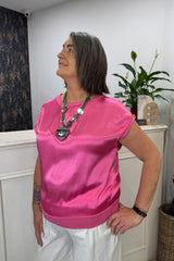 Fuchsia Boxy Satin Top