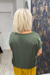 Khaki Boxy Satin Top