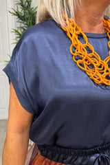 Navy Boxy Satin Top