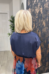 Navy Boxy Satin Top