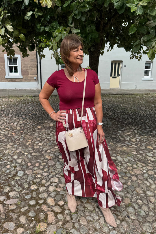 Wine Abstract Printed Dress
