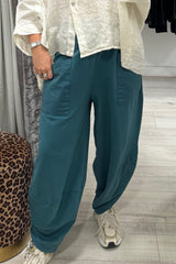 Teal Cotton Cocoon Trousers