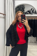 Black Wavy Crochet Cardigan