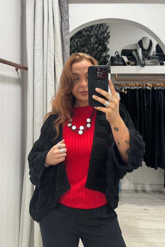 Black Wavy Crochet Cardigan