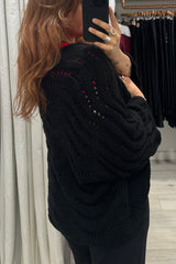 Black Wavy Crochet Cardigan