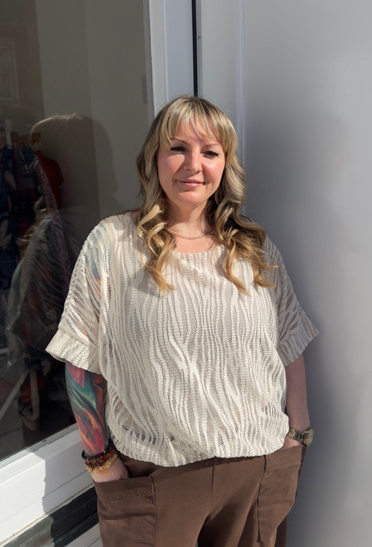 Beige Tiger Mesh Top