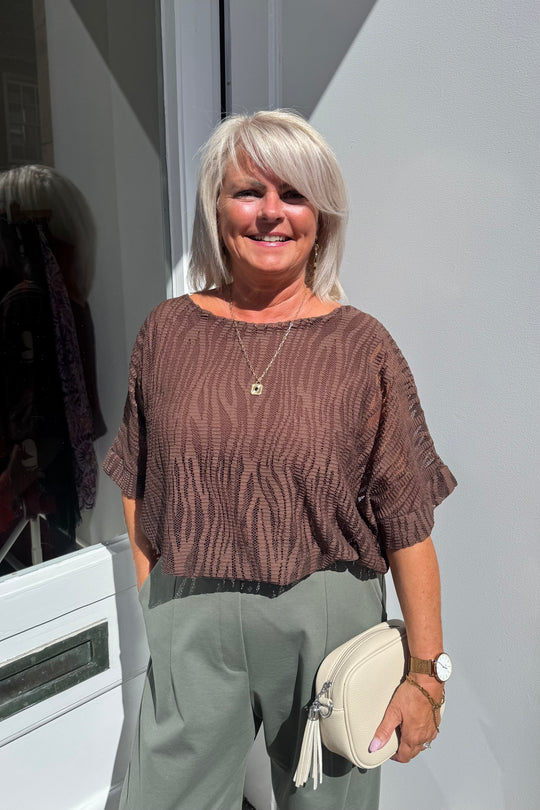 Chocolate Brown Tiger Mesh Top