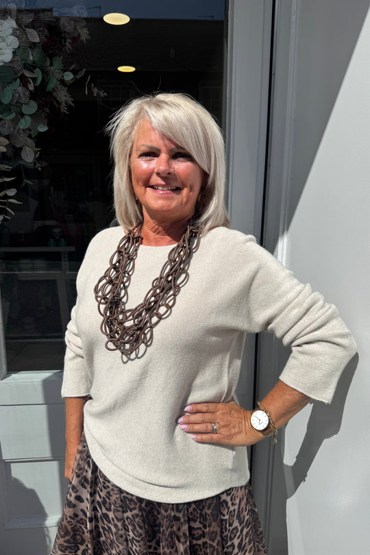 Cream Plain Knitted Jumper