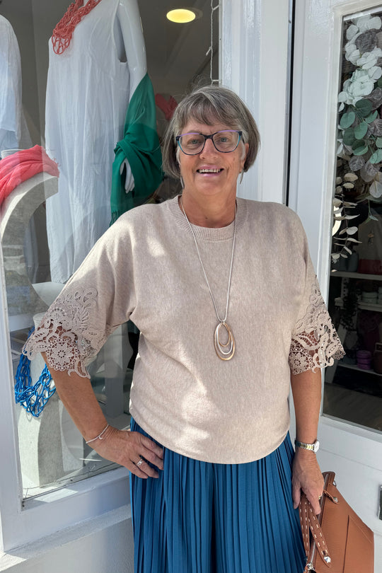 Beige Lace Detailed Knit