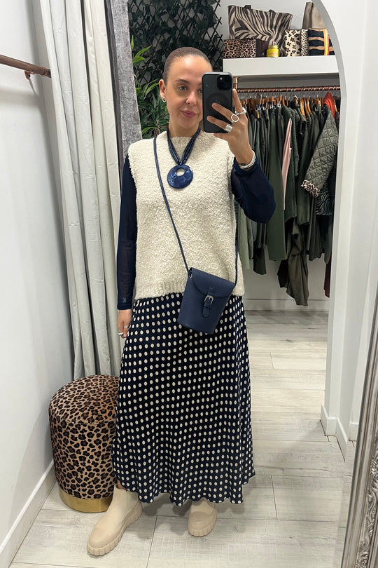 Navy and Cream Spotty Maxi Skirt