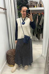 Navy and Cream Spotty Maxi Skirt