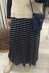 Navy and Cream Spotty Maxi Skirt