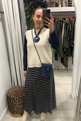 Navy and Cream Spotty Maxi Skirt