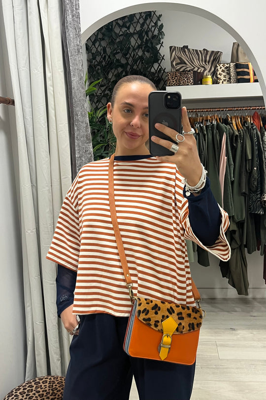 Rust and Cream Striped Short Sleeve T-Shirt