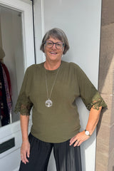 Khaki Lace Detailed Knit