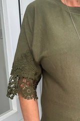 Khaki Lace Detailed Knit