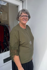 Khaki Lace Detailed Knit