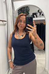 Navy Zara Stretchy Basic Vest Top