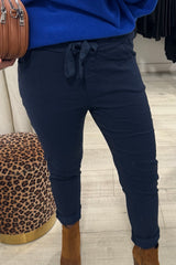 Navy Crinkle Magic Trousers
