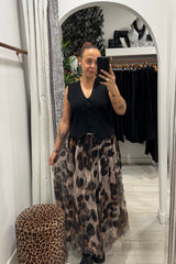 Large Leopard Printed Tulle Maxi Skirt