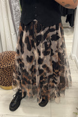 Large Leopard Printed Tulle Maxi Skirt
