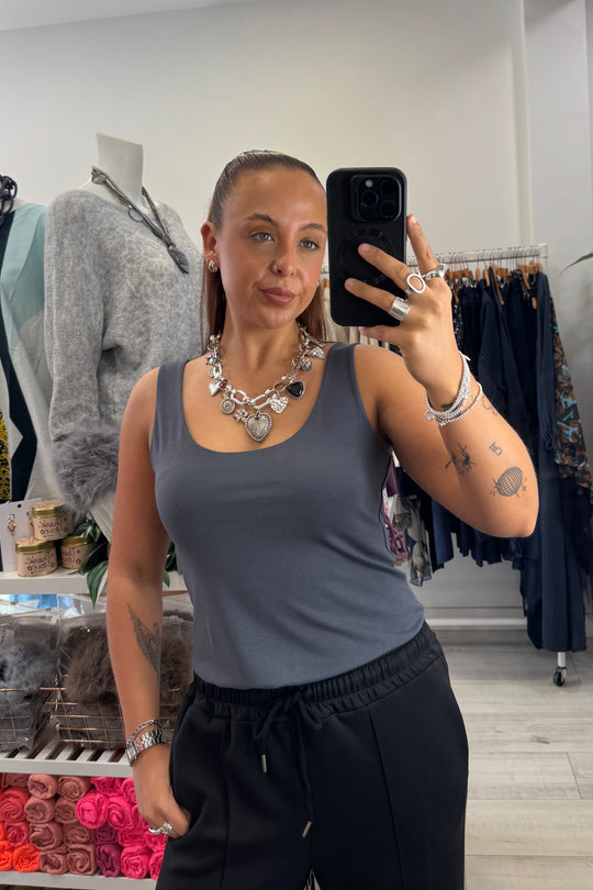 Charcoal Zara Stretchy Basic Vest Top