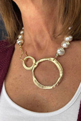 Gold Pearl Loop Necklace