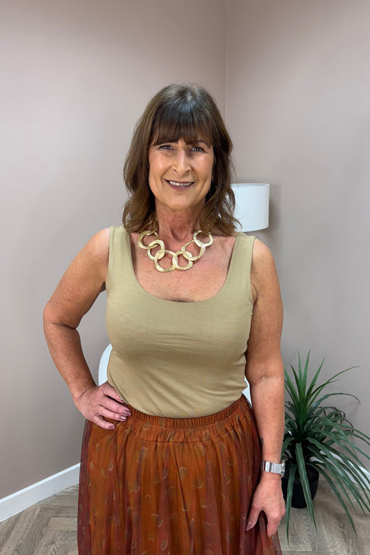 Camel Zara Stretchy Basic Vest Top