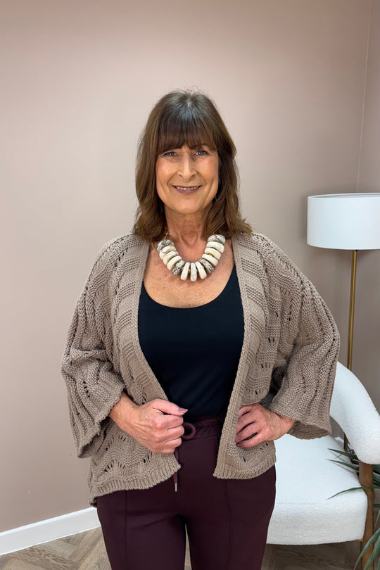 Mocha Wavy Crochet Cardigan