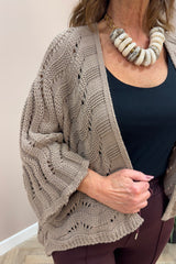Mocha Wavy Crochet Cardigan