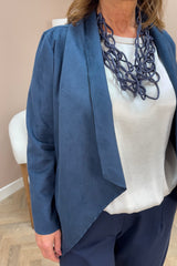 Navy Blue Suedette Waterfall Jacket
