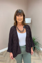 Chocolate Brown Wavy Crochet Cardigan