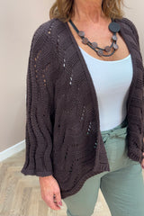 Chocolate Brown Wavy Crochet Cardigan