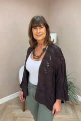 Chocolate Brown Wavy Crochet Cardigan