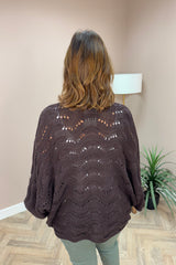 Chocolate Brown Wavy Crochet Cardigan
