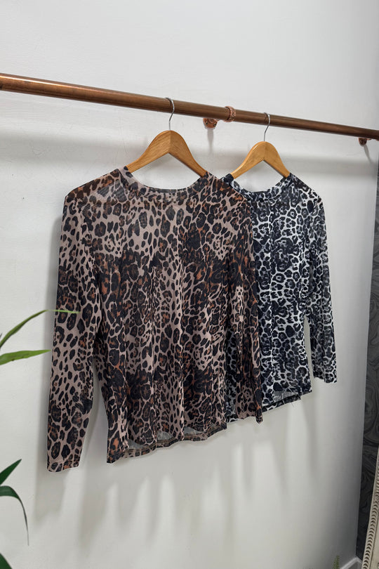 Leopard Long Sleeve Mesh Layering Top