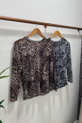 Brown Leopard Long Sleeve Mesh Layering Top